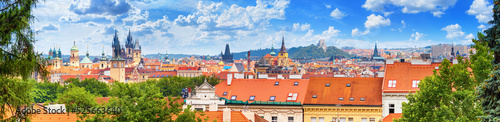 City summer landscape, panorama, banner - top view of the Old Town of Prague, Czech Republic