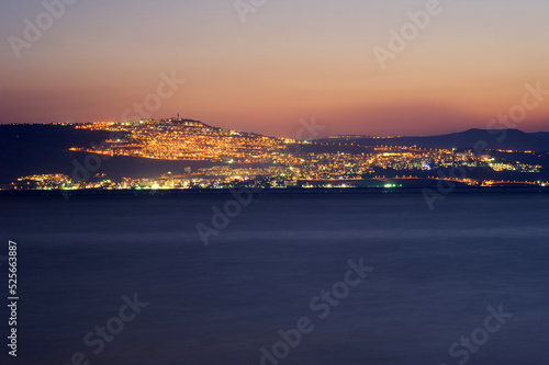 Lake Kinneret on the Sunset and the lights of Tiberias