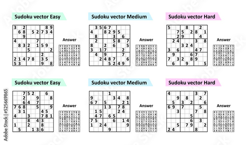 Collection Sudoku game with answers. Different complexity.