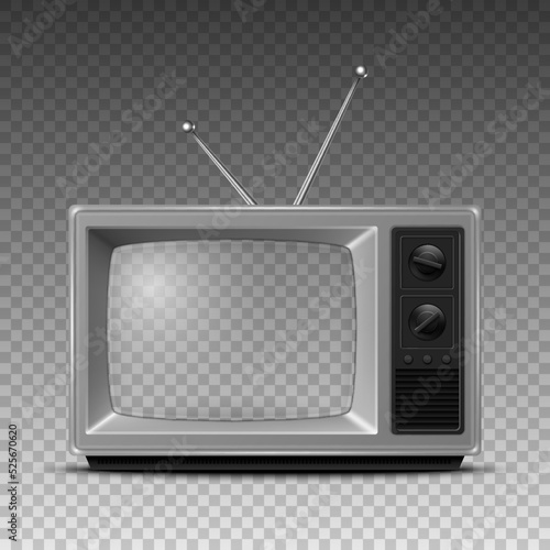 Vector 3d Realistic Retro TV Receiver Closeup Isolated on White. Vintage TV Set. Television, Front View