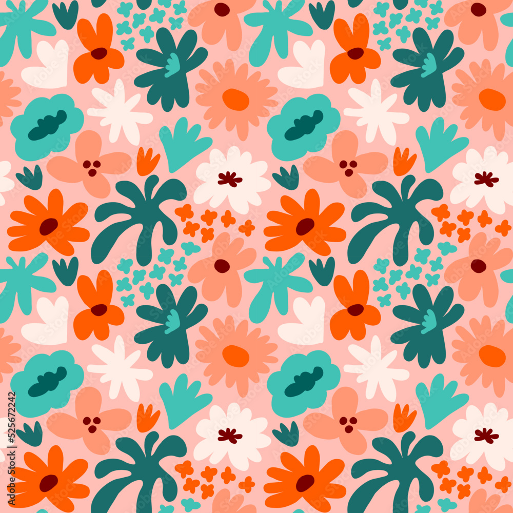Abstract seamless pattern with cute hand drawn meadow flowers. Fashion stylish natural background. Abstract seamless pattern with cute hand drawn meadow flowers. Fashion stylish natural background.