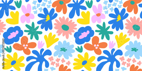 Abstract seamless pattern with cute hand drawn meadow flowers. Fashion stylish natural background.