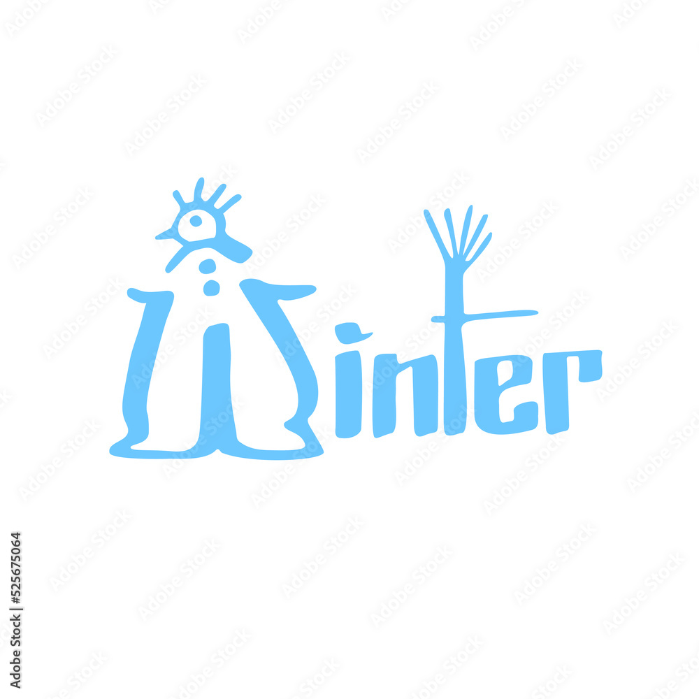 Creative Winter Phrase with Snowman. Writing hand sketch. Typography greeting inscription vector illustration.