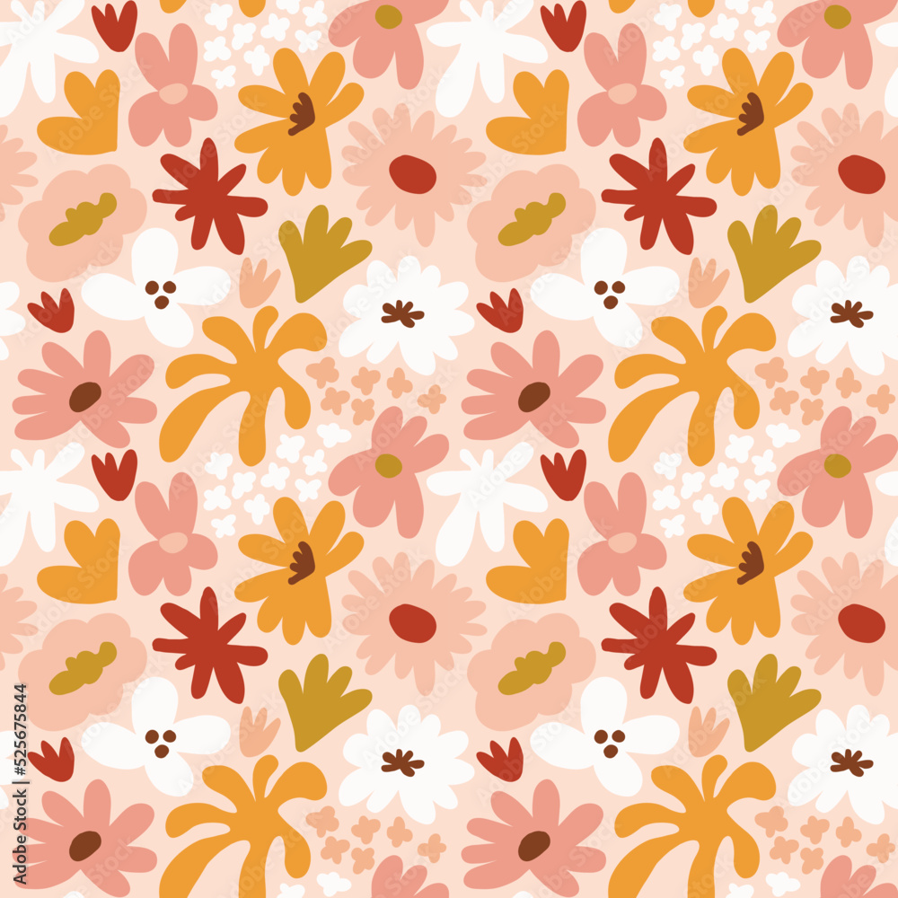 Abstract seamless pattern with cute hand drawn meadow flowers. Fashion stylish natural background. Abstract seamless pattern with cute hand drawn meadow flowers. Fashion stylish natural background.