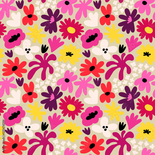 Abstract seamless pattern with cute hand drawn meadow flowers. Fashion stylish natural background.