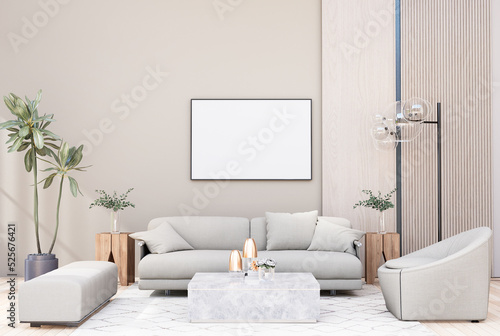 mock up poster frame in modern interior fully furnished rooms background, living room,