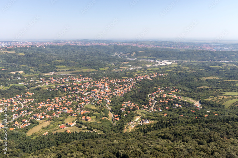 Fototapeta premium Landscape from Avala Tower near city of Belgrade, Serbia