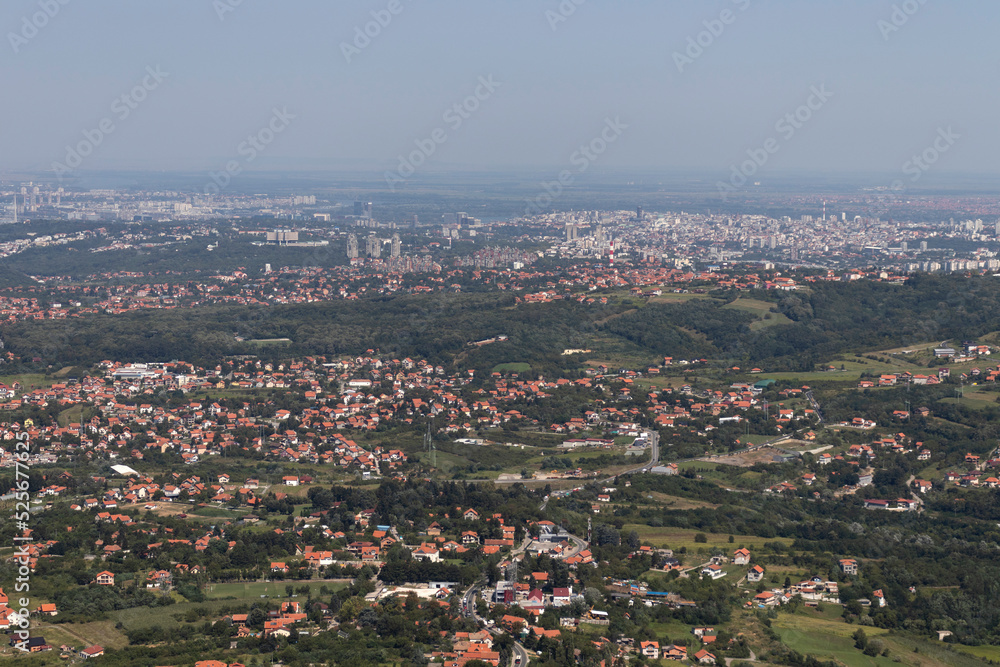 Landscape from Avala Tower near city of Belgrade, Serbia
