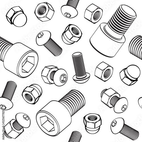 Seamless pattern with bolts and nuts