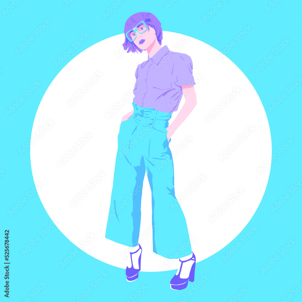 Fashion minimal illustration. Stylish retro Lady Fashion minimal illustration. Stylish retro Lady