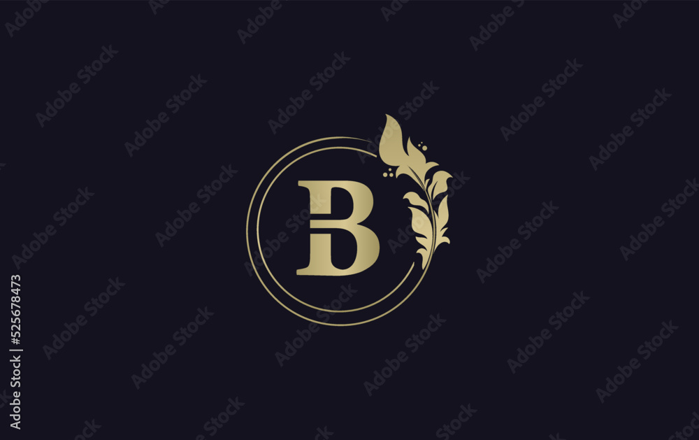 Golden leaf circle and creative logo design vector with the letters for professional brand and business B