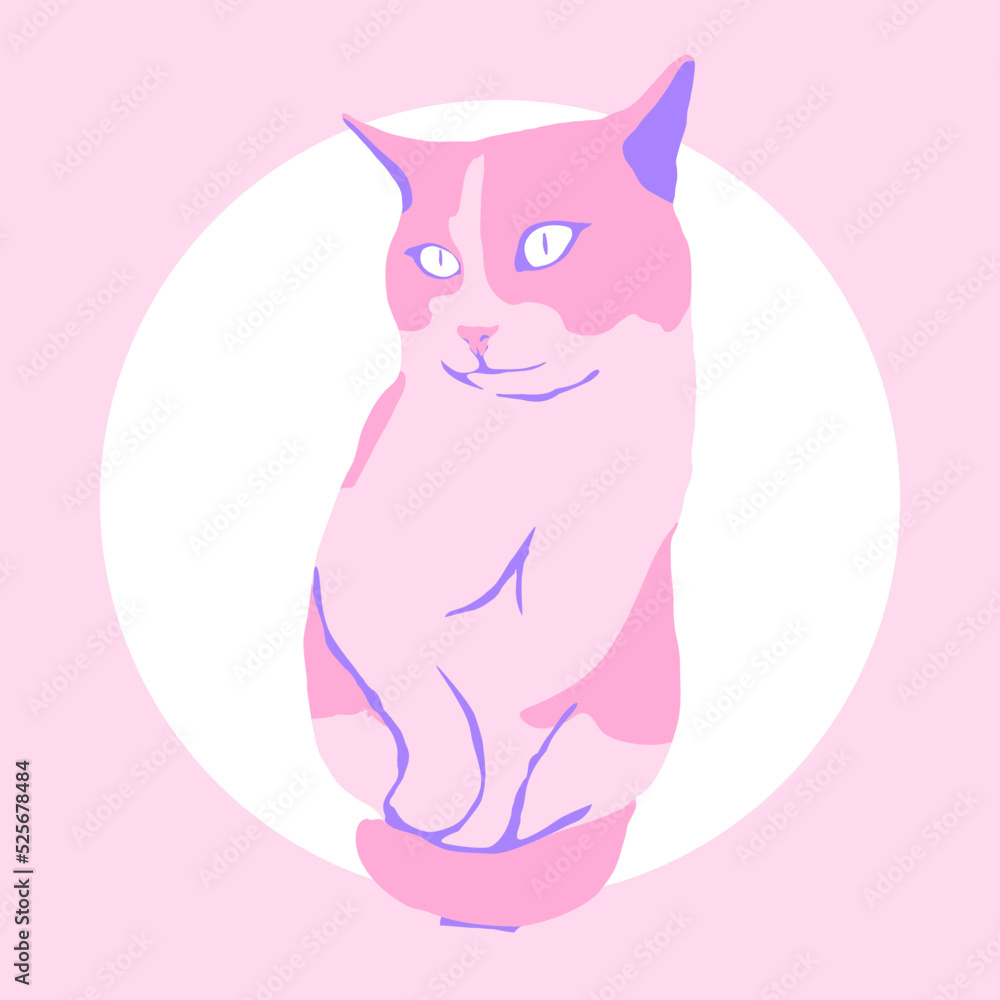 Fashion minimal illustration. Stylish funny pink cat Fashion minimal illustration. Stylish funny pink cat