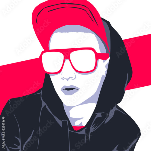 Fashion minimal illustration. Stylish urban street Girl look. Cap and sunglasses