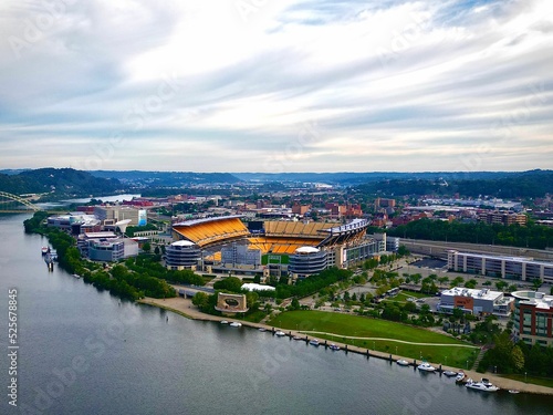 Scenic aerial view of the Acrisure Stadium in Pittsburgh, Pennsylvania