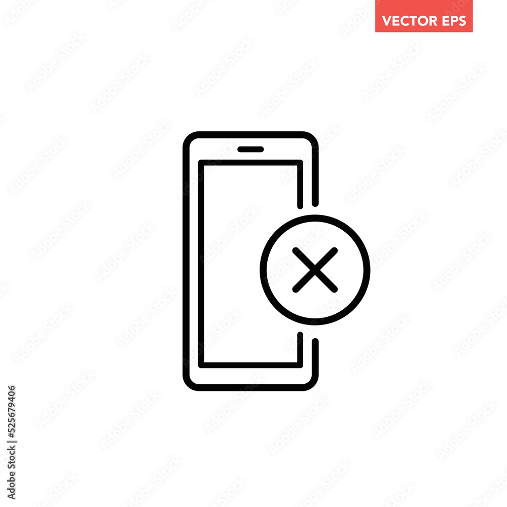 Black single phone cancel x line icon, simple digital failed or ...