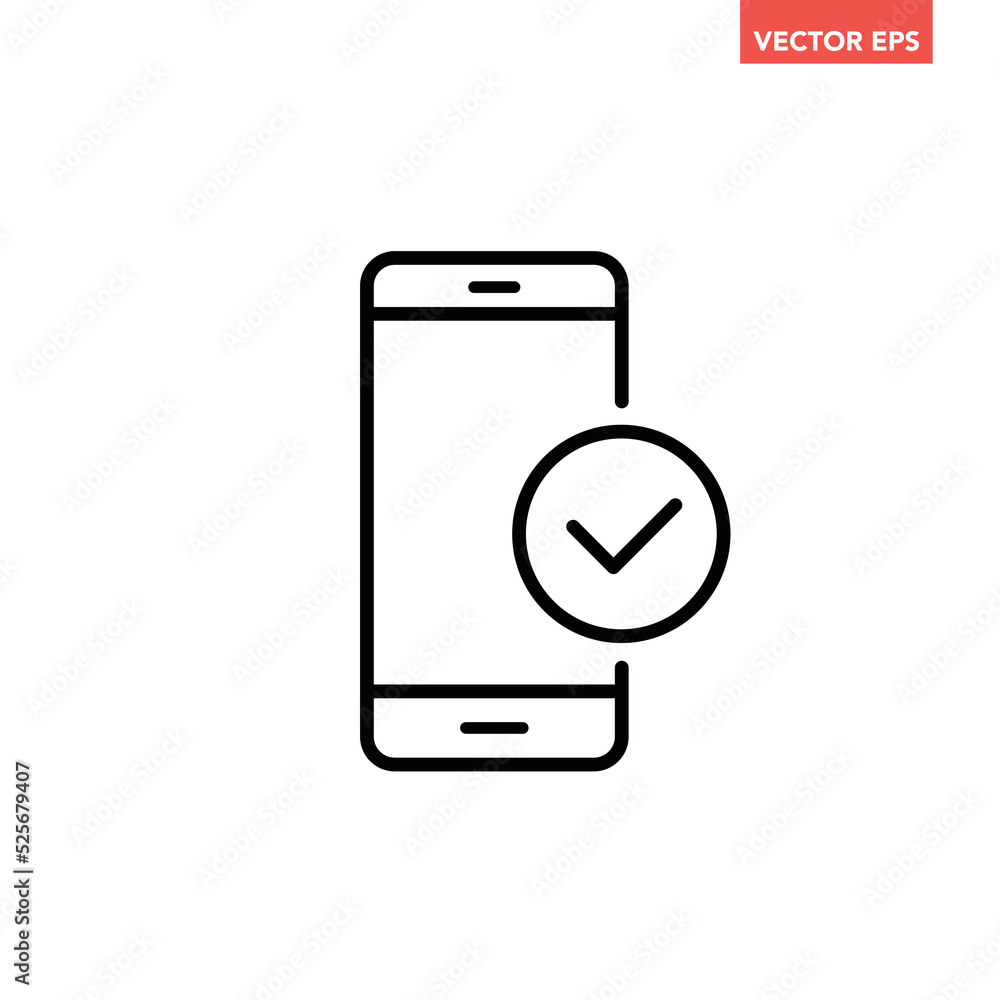 Black single approved phone line icon, simple digital process ...