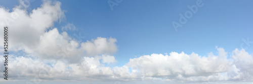 Clouds in the blue sky at the horizon panoramic view