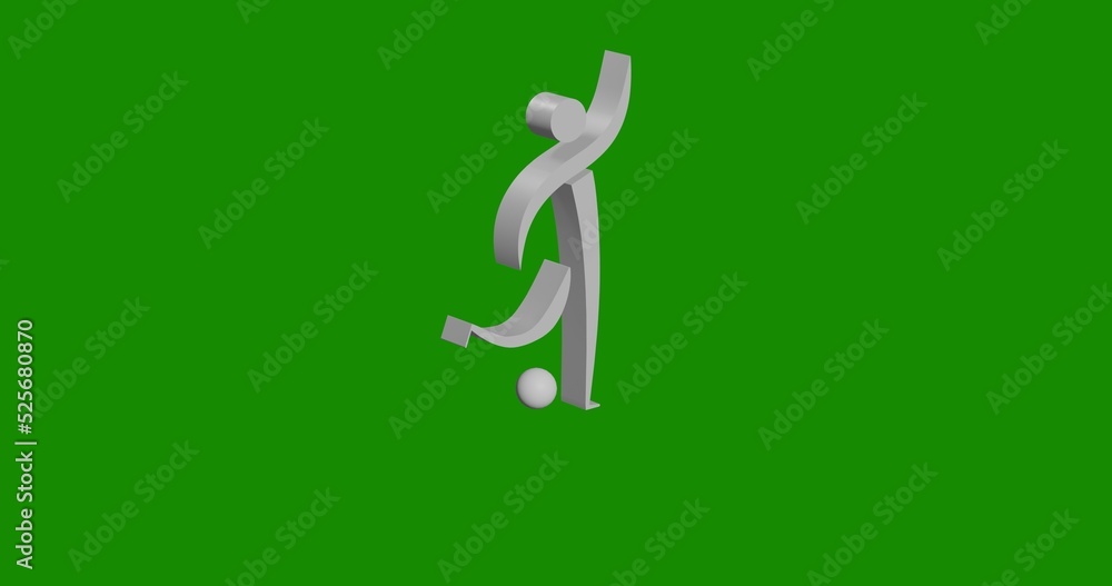 Isolated realistic white football soccer symbol front view with shadow. 3d illustration on green chroma key background