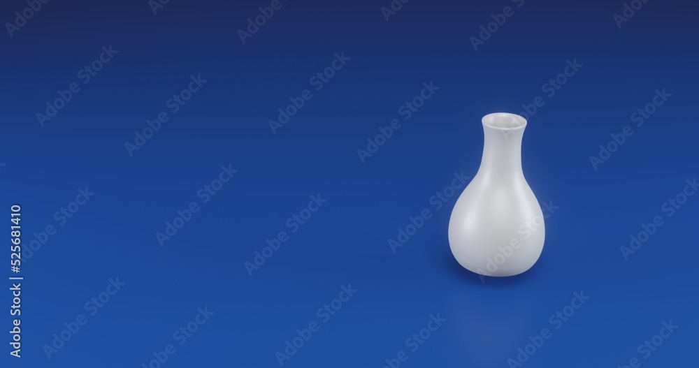 Isolated realistic white vase with shadow. Located on the right side of the scene. 3d illustration on blue background Isolated realistic white vase with shadow. Located on the right side of the scene. 3d illustration on blue background