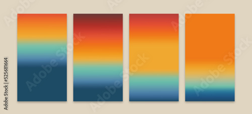 Retro sunset gradient colors phone wallpaper and social media stories background vector set  © Roni