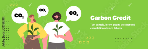 carbon credit concept people holding green plants responsibility of co2 emission environmental conservation