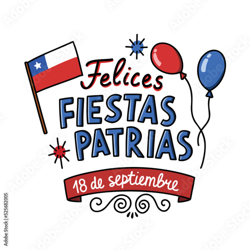 18 September. Chile Happy Independence Day doodle icon, vector color line illustration