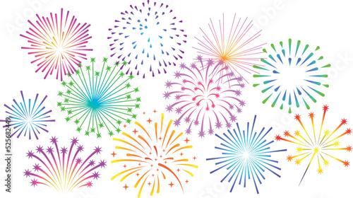 Fireworks festival. Different color sparkle lights in sky
