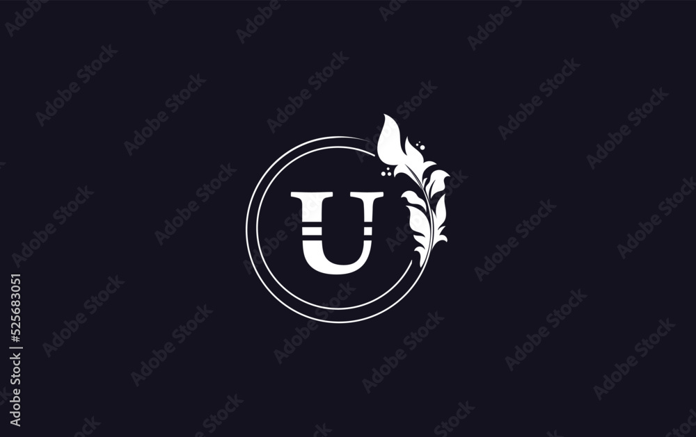 Golden leaf circle and creative logo design vector with the letters for professional brand and business U