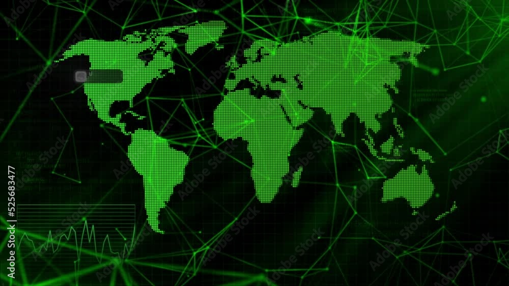 Gray and green graph. Motion.Shown is a world map with a population ...