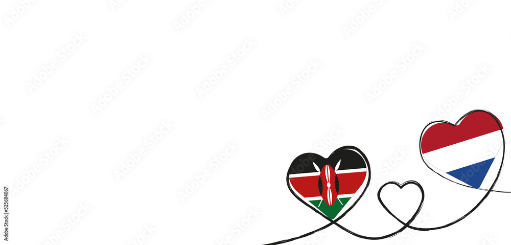 Drei verbundene Herzen mit der Flagge der Niederlande und Kenia