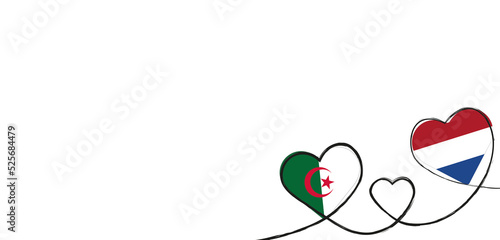 Drei verbundene Herzen mit der Flagge der Niederlande und Algerien