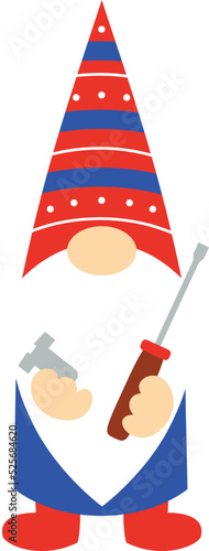 American patriotic repairman gnome with screwdriver. Independence Day. Labor Day