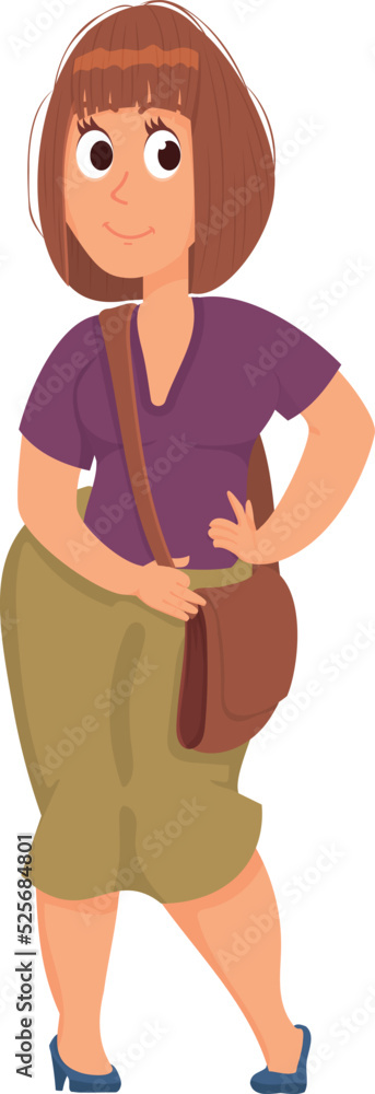 Smiling woman in casual clothes. Cartoon female character Smiling woman in casual clothes. Cartoon female character