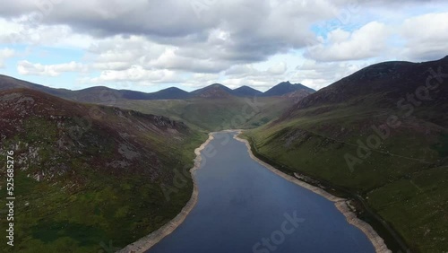 Silent Valley Reservoir in Mourne Mourne Mountains near Kilkeeel, Northern Ireland. Aerial view 