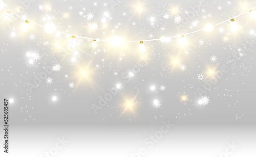 Christmas bright, beautiful lights, design elements. Glowing lights for design of Xmas greeting cards. Garlands, light Christmas decorations.	