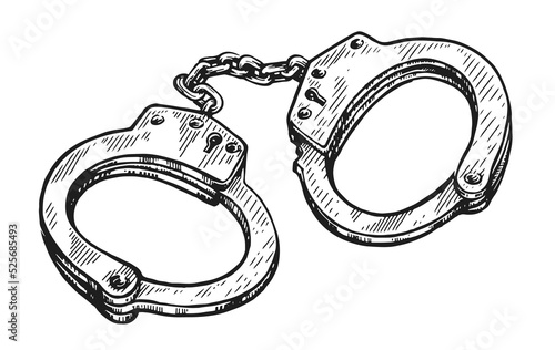 Fotobehang Closed prison handcuffs hand drawn sketch