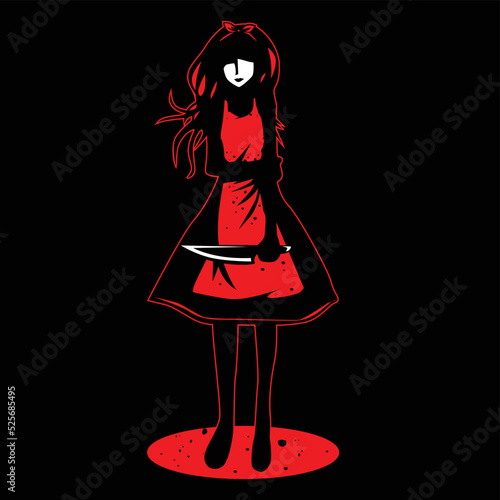 Maid girl vector character illustration carrying a knife