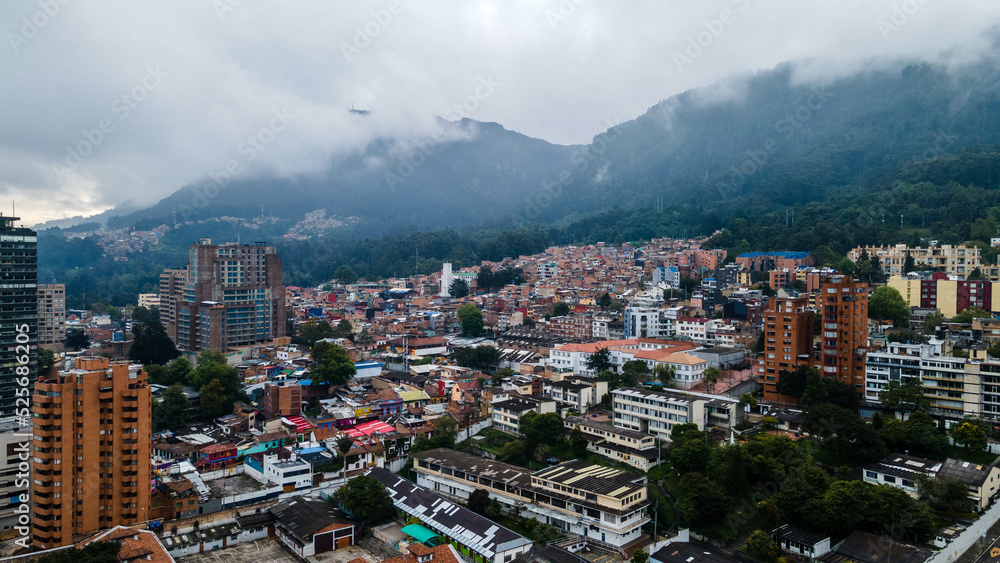 Cloudy day in Bogotá Colombia, aerial drone view