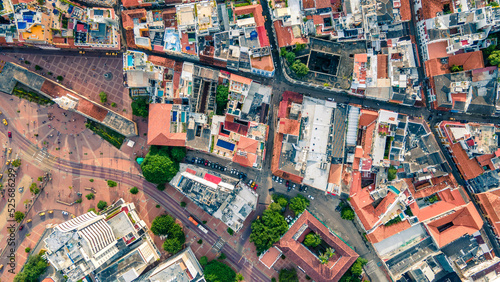 Cartagena Colombia Old Town - Aerial Drone View, center historic, city streets Cartagena colombia