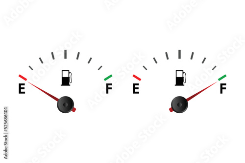 Fuel Dashboard Gauge Sign, fuel indicator in minimum and maximum vector