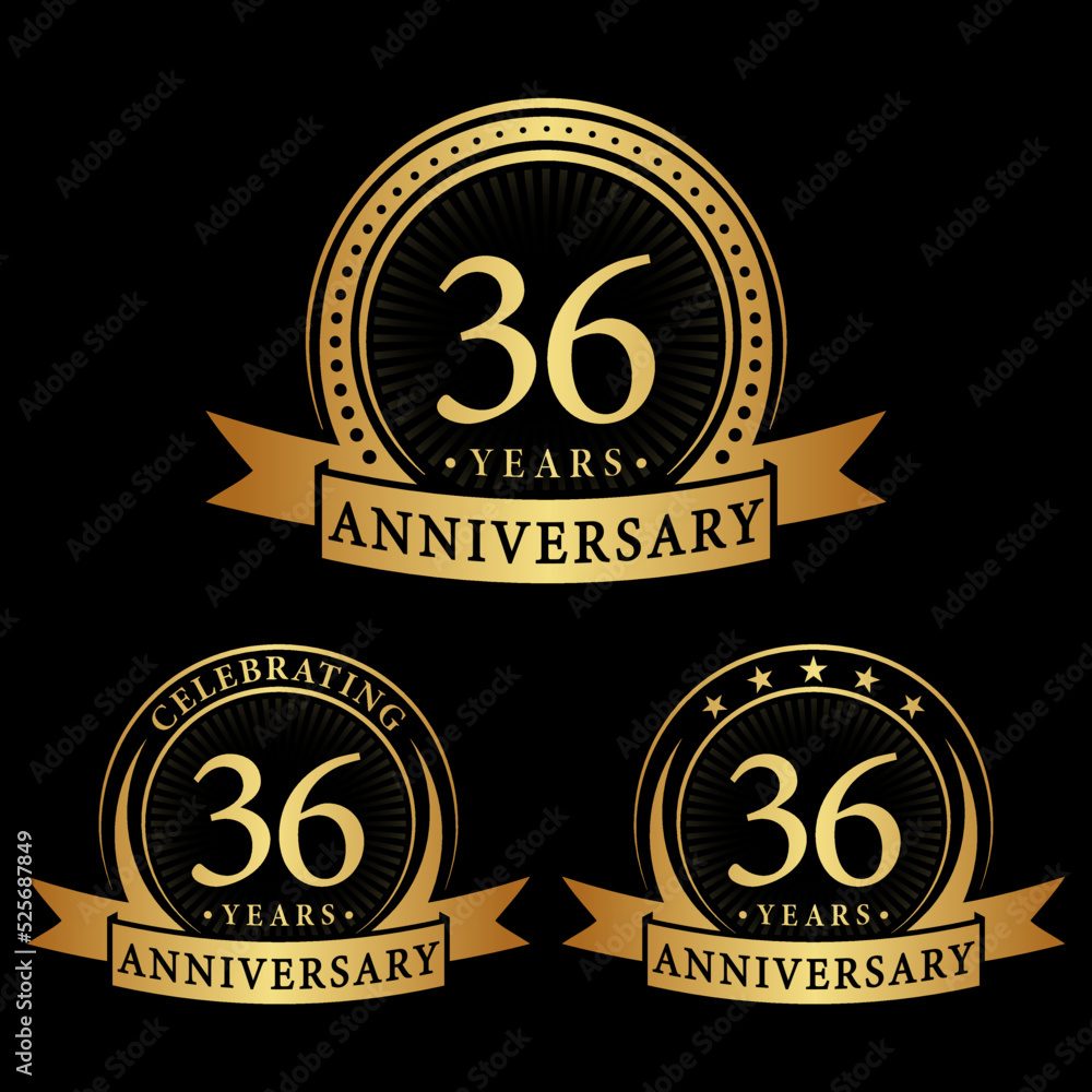 36 years anniversary logo collections. Set of 36th Anniversary logotype template. Vector and illustration. 36 years anniversary logo collections. Set of 36th Anniversary logotype template. Vector and illustration.