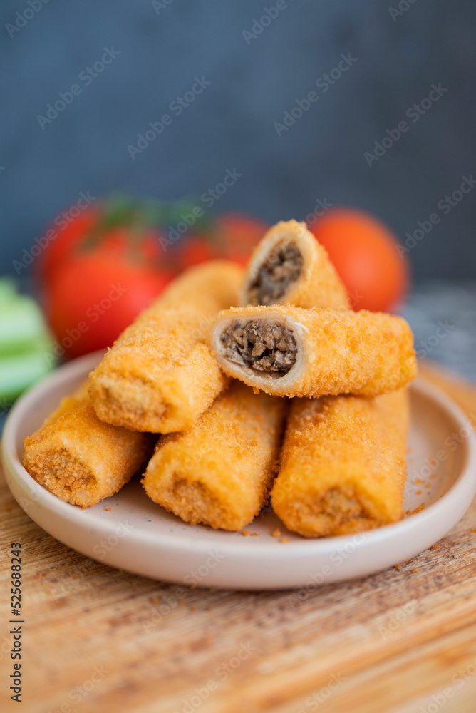 delicious hot Spanish croquettes with mushrooms and meat