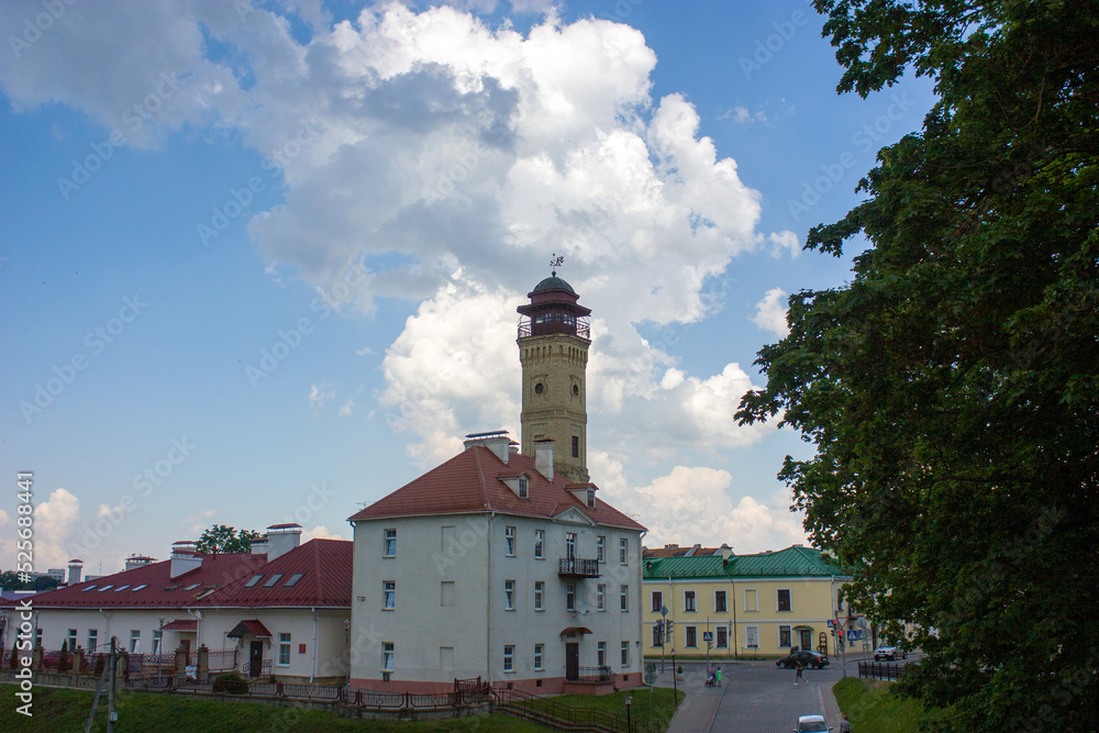 Grodno, Belarus. Fire tower and city buildings near the Old Castle.