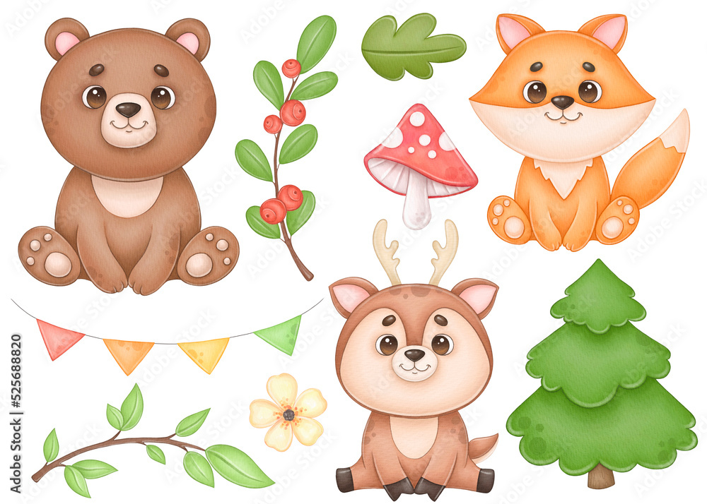Forest clipart with cute animals