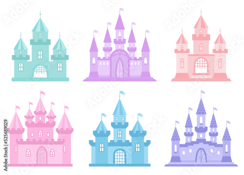 Princess castles. Medieval cute houses. Vector collection