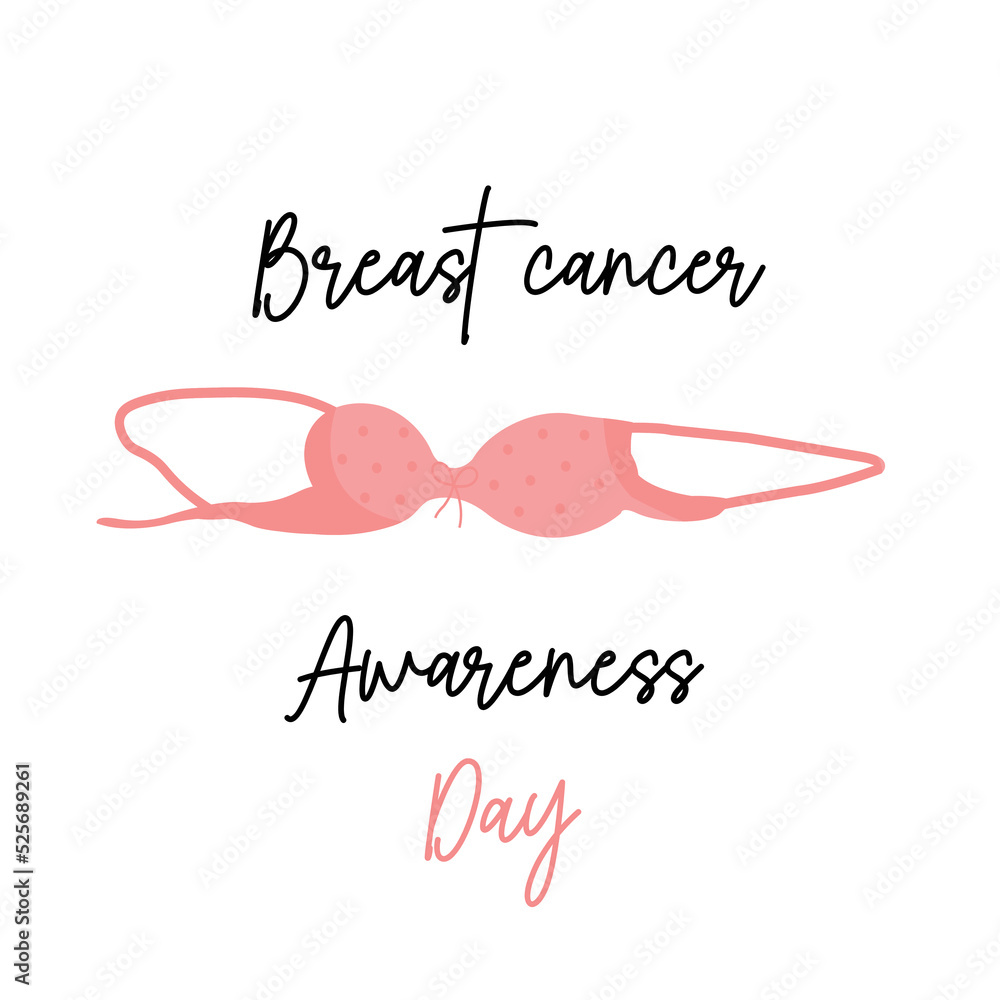 Breast cancer awareness day illustration with bikini bra in pink color. Feminism symbol for