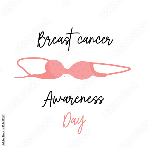 Breast cancer awareness day illustration with bikini bra in pink color. Feminism symbol for women support.