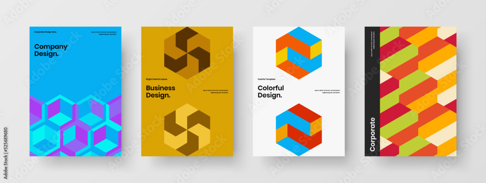 Fresh mosaic pattern booklet concept set. Clean leaflet A4 design vector layout collection.