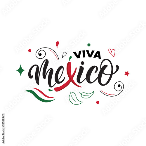Viva Mexico handwritten text (Long Live Mexico) for Mexico National day banner, poster, greeting card. Vector abstract illustration. Modern brush calligraphy. Hand lettering typography