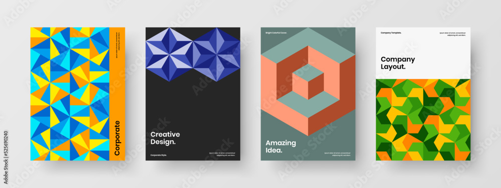 Abstract mosaic tiles journal cover illustration set. Unique booklet vector design layout bundle.